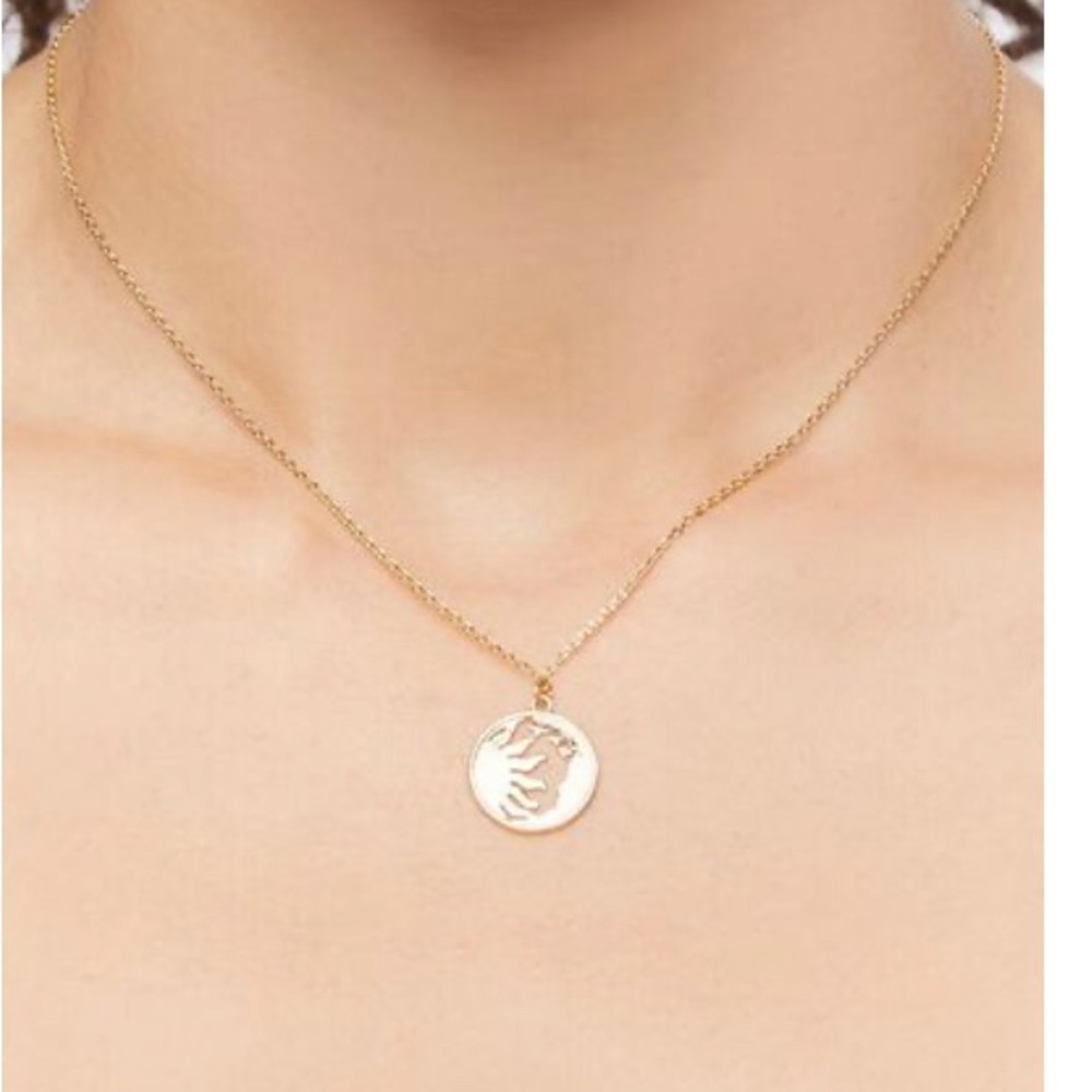 Sun & Moon Pendant Necklace Gold Tone | New No Tags